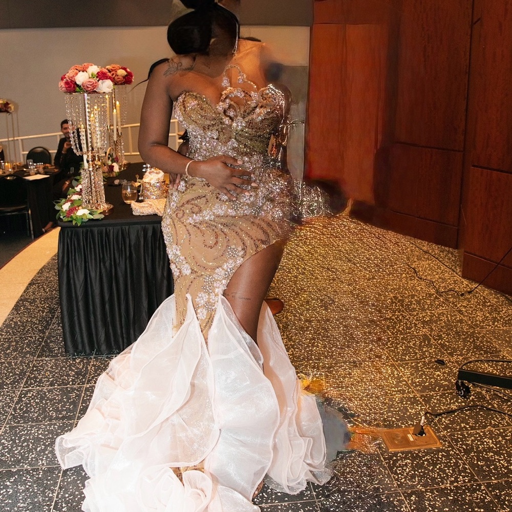 Elegant Gold, Bronze and Pink Evening Gown